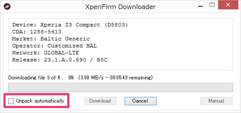 Xperifirm Unpack automatically option