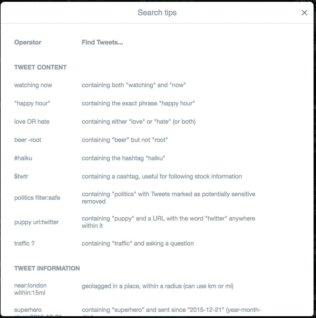 TweetDeck 検索のヒント
