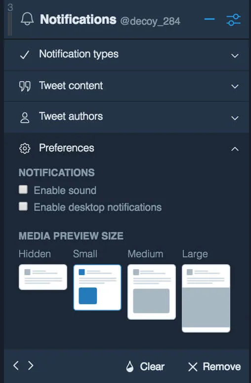 TweetDeck ツイートの絞り込み Preferences